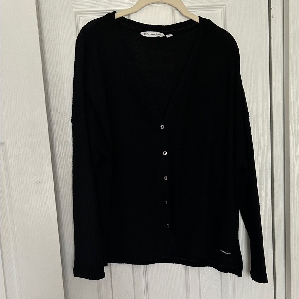 Calvin Klein Black V-Neck Button Cardigan